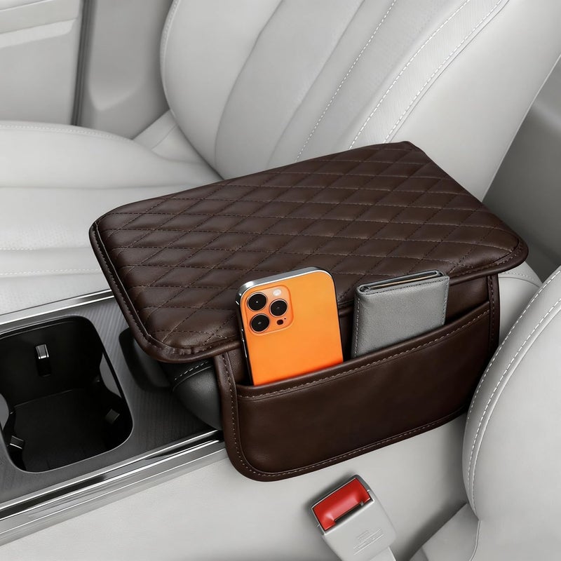 Myston Upgraded Car Center Console Cover, Leather Armrest Cushion Pad with 2 Storage Bags, Microfiber Soft Waterproof Seat Box Cover Protector, Car Interior Decor Accessories Fit for Most Cars, Vehicles - Image 1